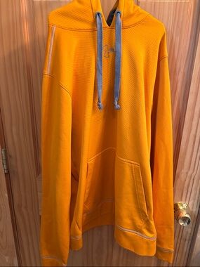 Under Armour Men’s Bright Orange Hooded Pullover with Gray Drawstrings